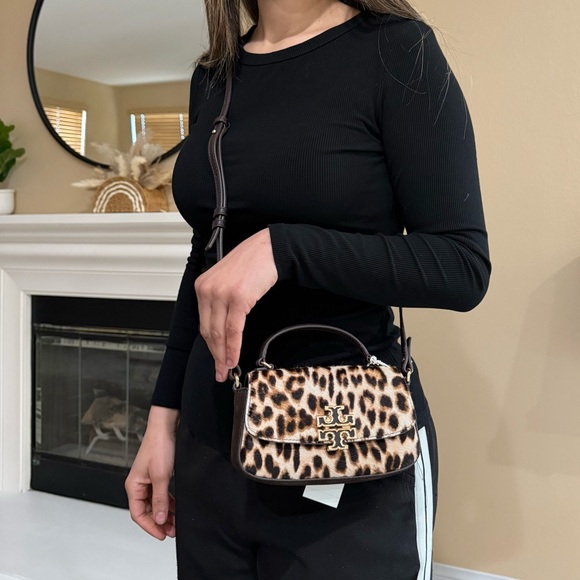 NWT , tory burch Britten Haircalf Mini Top Handle crossbody in brown 149652 - Picture 12 of 12